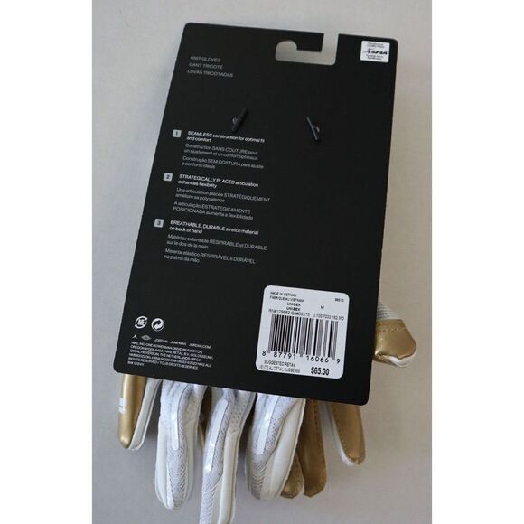 Nike Jordan Adult Sz M Gold/White Vapor Knit 4.0 Metallic Football Gloves - Picture 2 of 7